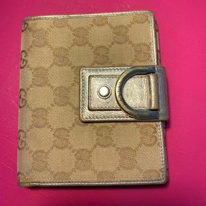Authentic Rare Silver Gucci French Flap Wallet